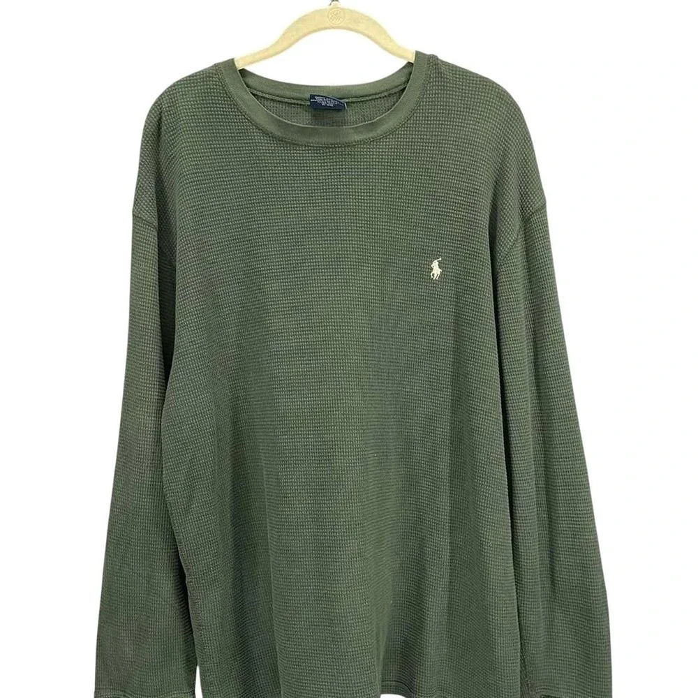 Polo Ralph Lauren Olive Green Waffle Thermal Long Sleeve Vintage Preppy L